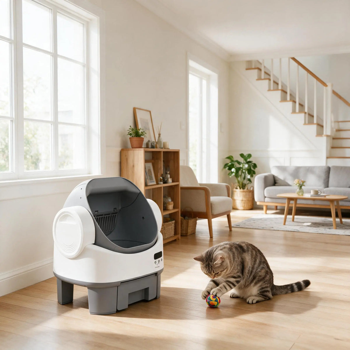 Alifuraha Smart Self-Cleaning Automatic Portable Litter Box - Open-Top, 3.5Lbs-22Lbs Cats, Large Capacity, App-Free & Plug-And-Play, 4-Layer Safety, Easy-Washable Drum, 15-Day Waste Hold, Scoop-Free, 3-Minute Deep Clean, Odor Control, Auto/Manual Modes