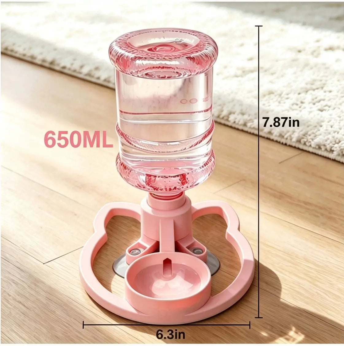 Gravity Auto-Refill Pet Water Dispenser with Water Bottle - Food-Grade ABS, No-Electric, Spill-Proof, Stable Bowl for Cats, Small Dogs, Keeps Clean Floors (Pink, Blue Options)