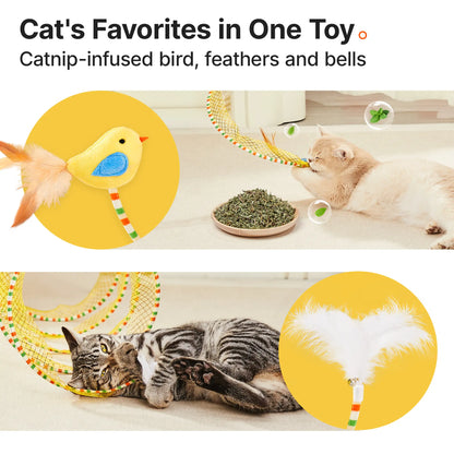 Potaroma Spiral Cat Tunnel Toy - Collapsible Flexible Spring Structure, Travel-Friendly Mesh Toy with Feather & Bell, 20 Inches Unfolded for Indoor Kittens, Bird-Enticing Accessory Supporting Mental Enrichment & Encouraging Gentle Movement